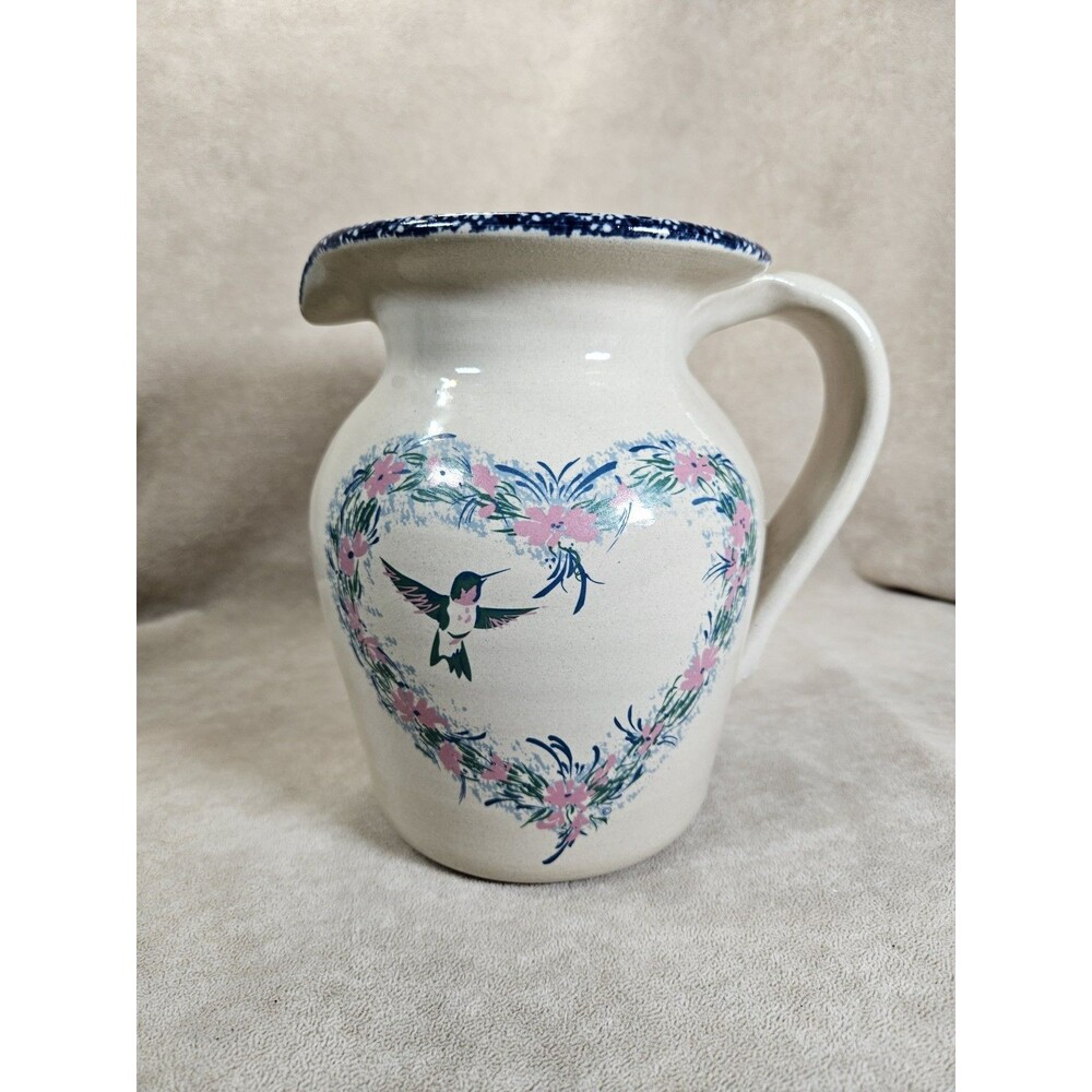 Home & Garden Party Made USA Vintage Stoneware Pitcher Farmhouse Heart Cottage